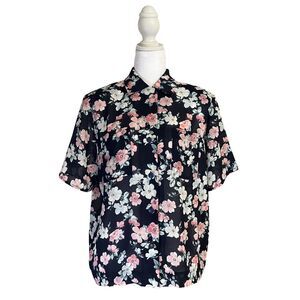 Vintage French Sheer Florals Short-Sleeve Shirt | 1970s Parisian Chic